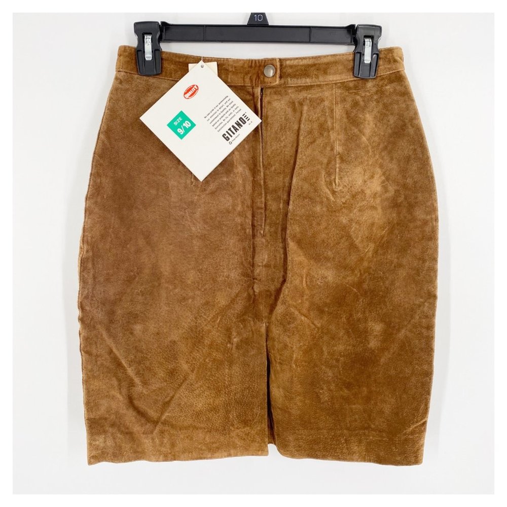 GITANO Vintage 90s NWT Deadstock Suede Leather Pencil Skirt Back Split Lined Siz - Picture 3 of 9
